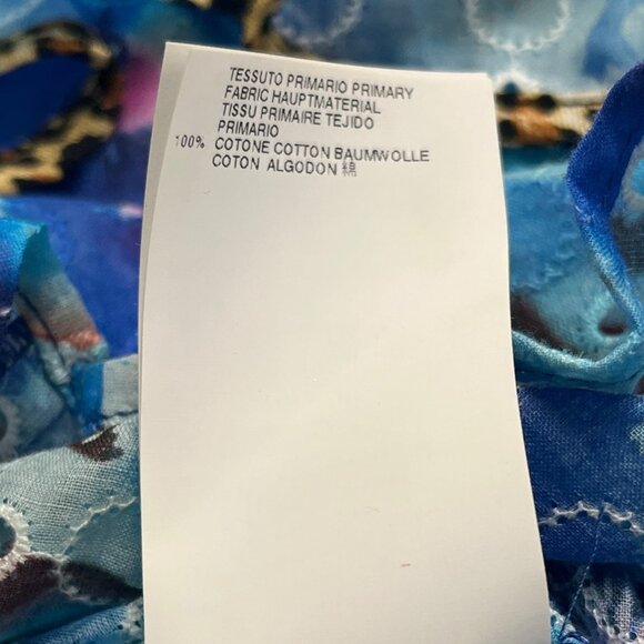 Justcavalli Womens Blue Cotton Printed Blouse Ruffled Sleeves & Leopard Trim 42 - Picture 8 of 9